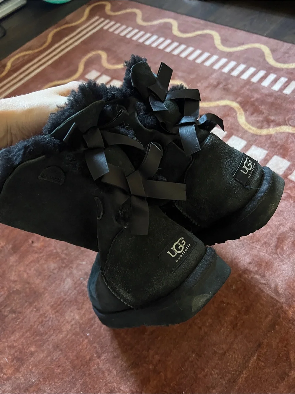 UGG Women's Black Short Sheepskin Bow Boots